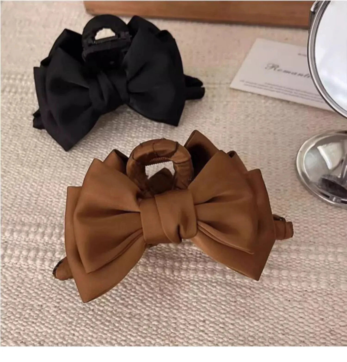 FENGCHE Bow Hairclaw Elegant Temperament Satin Grab Hair Accessories Shark Clip on The Back of The Head Hair Claw Clip