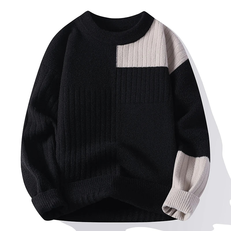Men's Fashion stripe pattern Sweaters Autumn/Winter Loose Knittwear Men sweater youth Thick Warm patchwork pullovers Top