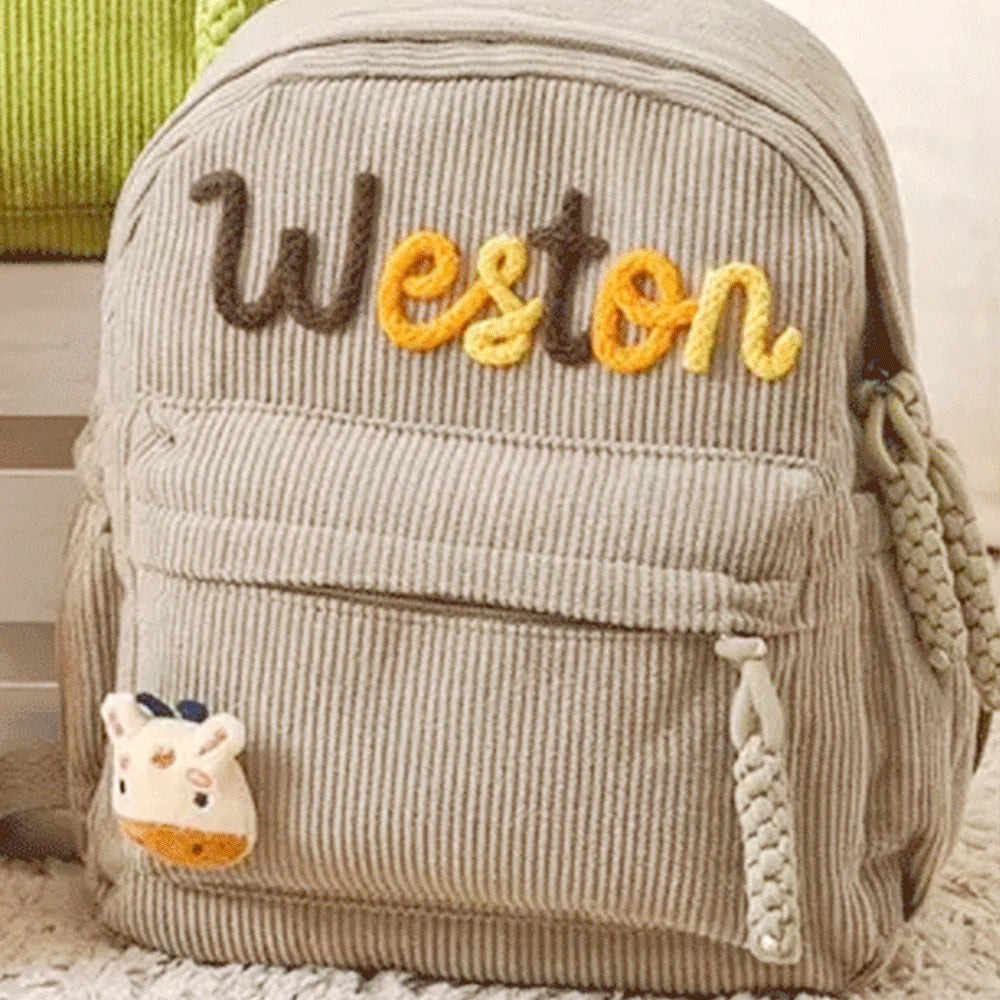 Personalized Small High-Quality Corduroy Backpack – Customizable School Bag with Name Print; Cute and Practical