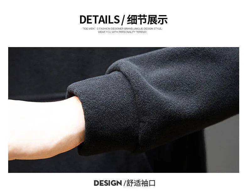 Men's Polar Fleece Sweatshirt Solid Color Street Style Autumn Winter Men Hood Sports Windproof Oversized High Collar Hoodie 5XL