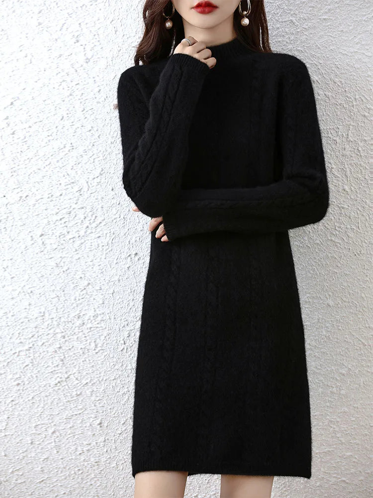 Cashmere Women's Sweater Knitted Dresses 100% Merino Wool Ladies Autumn Warm Elegant Dress Winter Female Pullovers Casual Skirts
