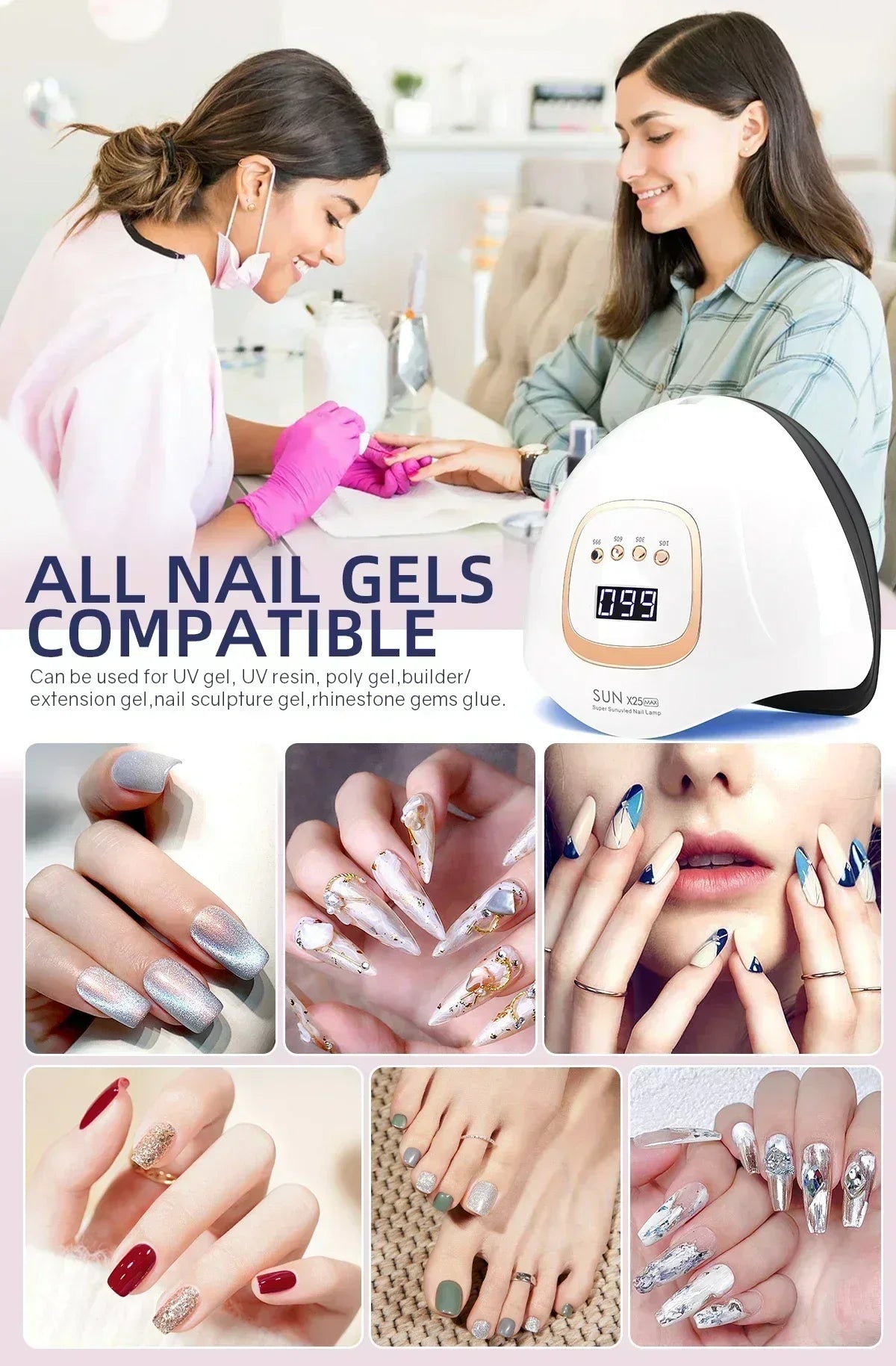 Auto Sensor 4‑Timer Gel Nail Curing Light 380W UV LED Salon‑Grade Quick Dry Manicure Polishing Tool Unit