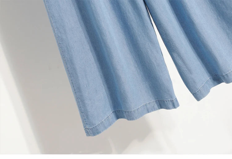 Women's Summer Slim Straight Leg Jeans Wide Leg Ice Silk Casual High Waist Trousers Cotton Polyester Blend No Ironing Needed