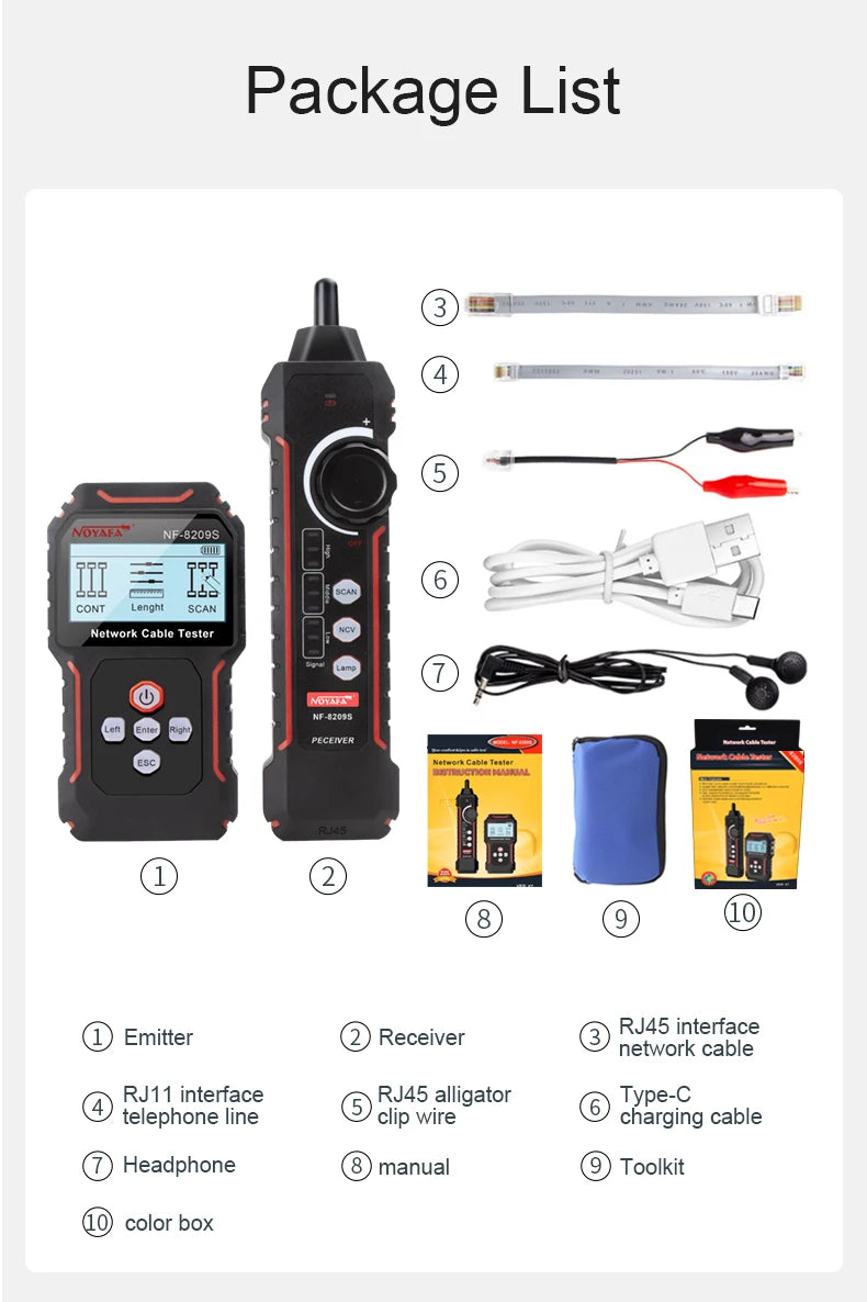 Network Cable Tracker NOYAFA NF-8209S Lan Measure Tester Network Tools LCD Display Measure Length Wiremap Tester Cable Tracker