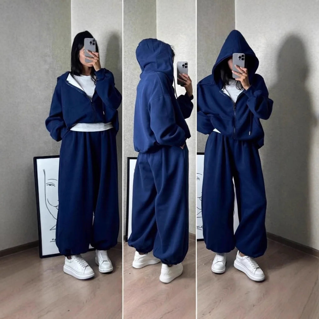 Women's Sports Suit Hooded Sweatshirt Tie Up Pants Two Piece Set Street Style Long Sleeve Solid Color Spring Fashion Outfit