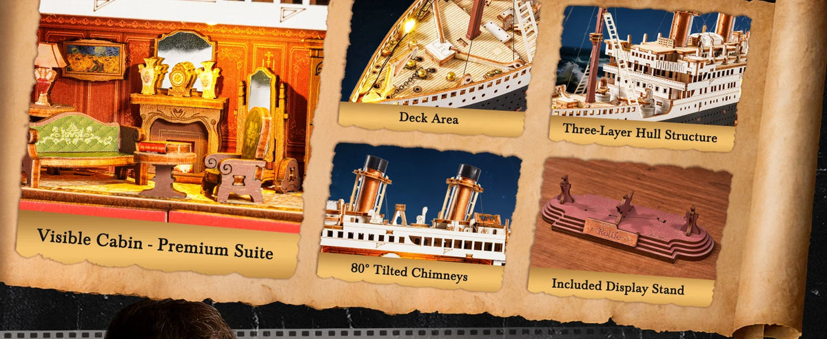 Rolife Wooden 3D Puzzle 1912Eternal Atlantic Voyager Building Model Kit 433PCS Puzzle Toys Craft Kits Gift for Adult Kid Teen