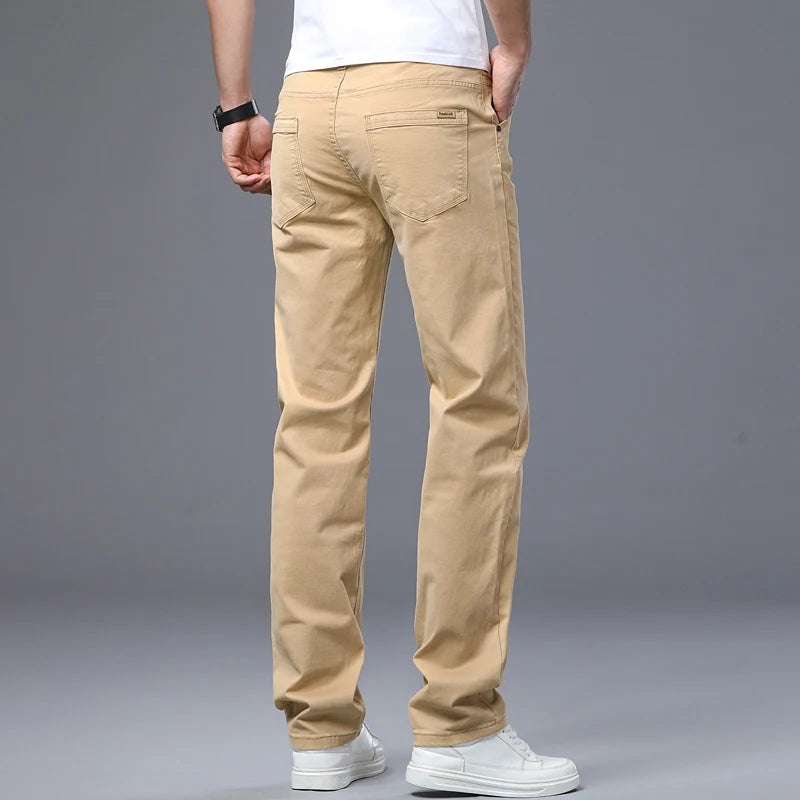 Classic Straight Men's Jeans Spring New Fashion Business Work Casual Trousers Comfort Elastic Solid Color Denim Pants