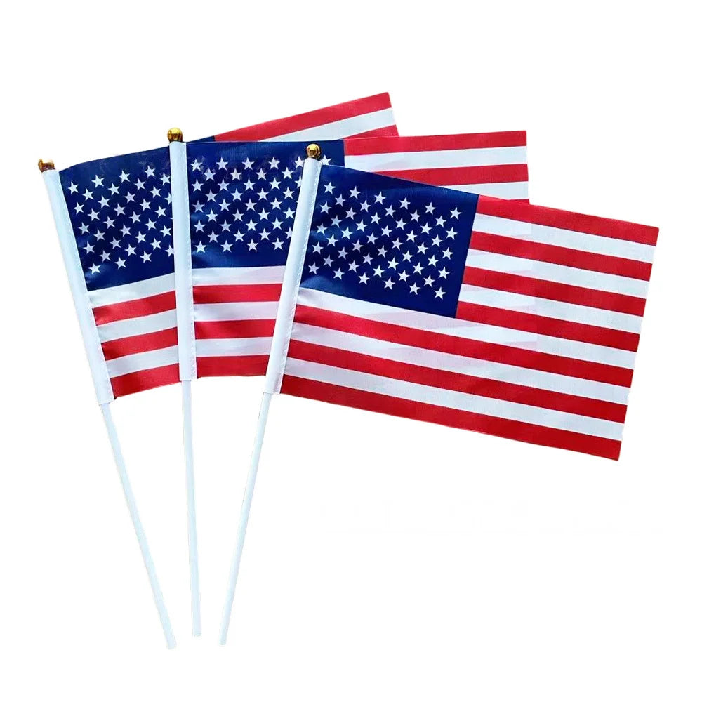 EOODLOVE 10/20/50 pieces 14 * 21cm American hand-held plastic stick flag outdoor celebration event American small flag