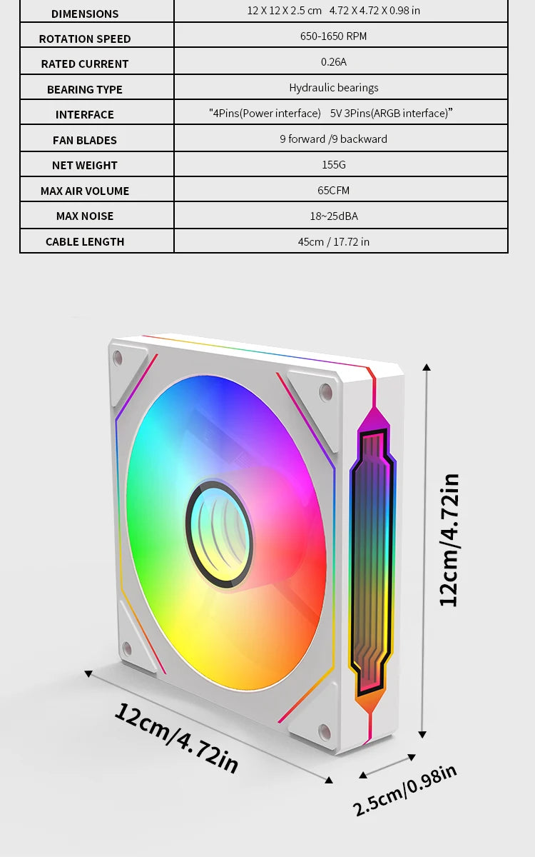 PRISM IV PRO Case Cooling Fan 120mm 5V 3 PIN ARGB, 12V 4 PIN PWM, for CPU & Case,Infinity Mirror Series,1650 RPM, 65 CFM