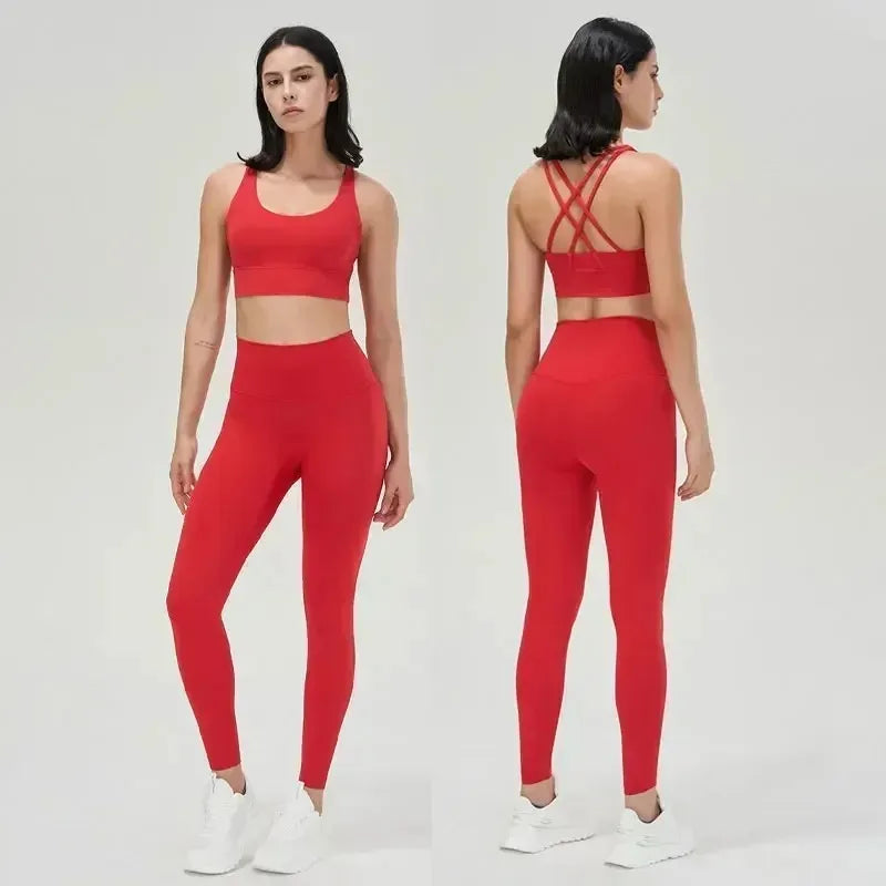 Women's 2 Piece Sports Set - High Waist Booty-Lifting Leggings with Back Pocket & Sports Bra Yoga/Gym/Running Workout Outfit