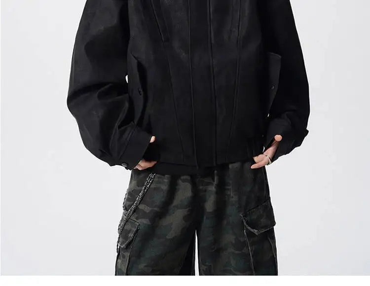 WTHT Fashion Men‘s Plush Spliced Thicken Design Loose Coats Trendy 2025 Autumn Solid Color Laple Casual Jackets Male 2A2218