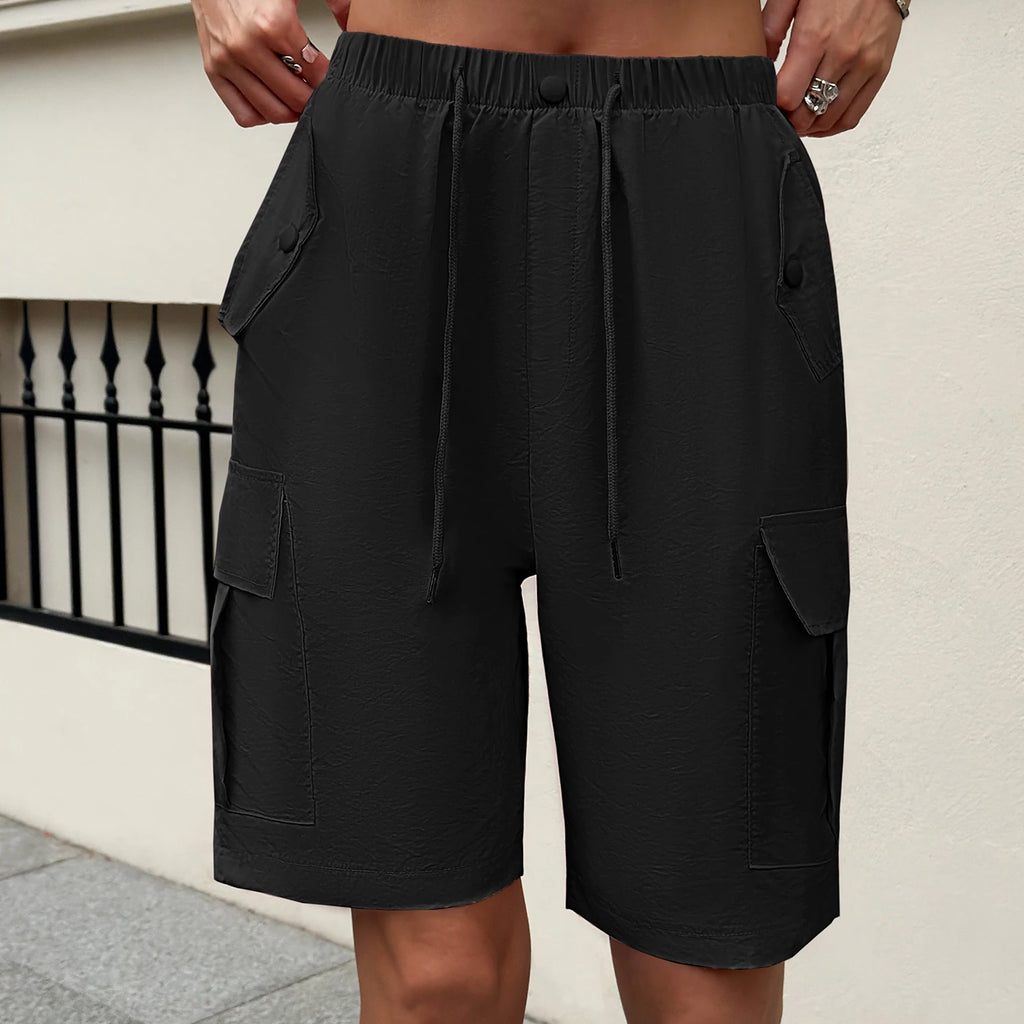 Women High Waist Cargo Pocket Shorts Cool Girl Style Streetwear Summer Wide Leg Pants Fashion Commute Female Loose Shorts