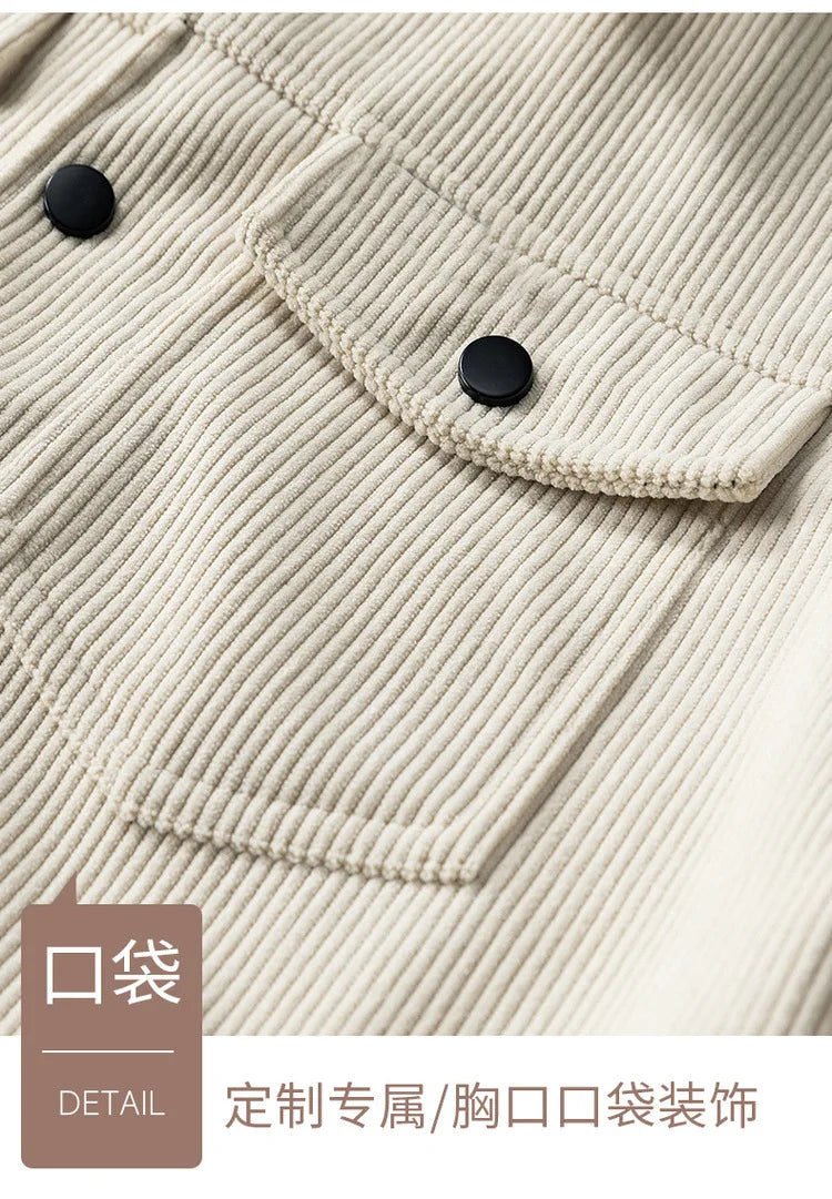 Spring and Autumn Men's Corduroy Lapel Jacket 2025 Men's New American Retro Brand Loose and Handsome Multi-pocket Cargo Jacket