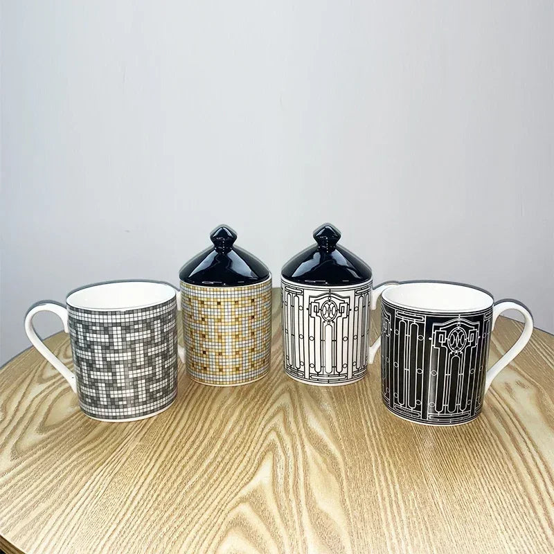 Creative Ceramic Lovers Mug Geometric Pattern Western Food Afternoon Tea Breakfast Cup Coffee Cup Home Decoration Modern