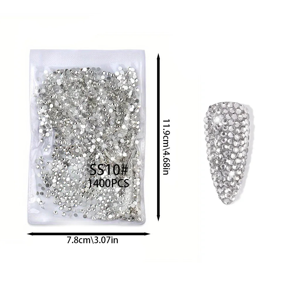 1440pcs Nail Clear/AB Glass Strass FlatBack Crystal Rhinestone (SS3-SS30)3D Nail Gem Stones Non-HotFix Nail Rhinestone