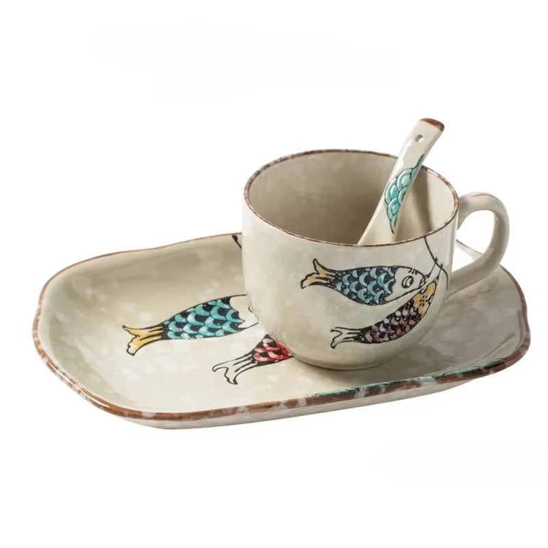Cartoon Breakfast Tableware Set Single Ceramic Cute Oat Milk Cup Breakfast Cup Can Be Heated in Microwave Oven
