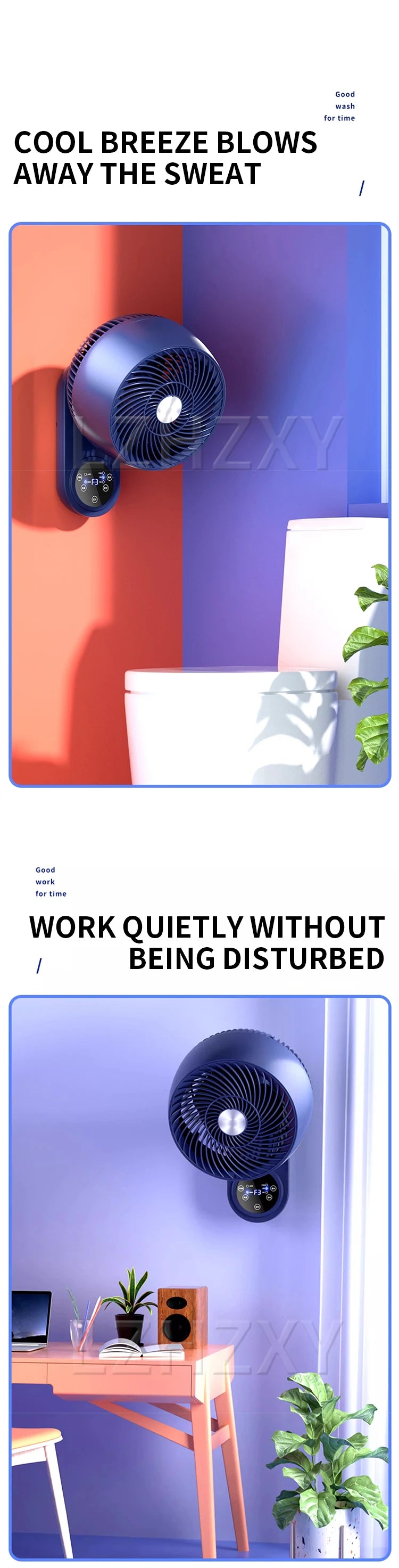 Electric fan, small household wall-mounted air circulation wall fan, kitchen and bathroom punch-free wall-mounted fan