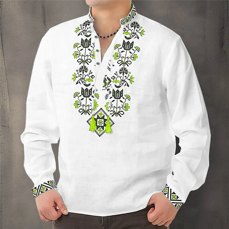 Cardigan Button Men's Shirt Casual Simple Comfortable Soft Material New Floral HD Pattern Personality Cardigan Shirt Long Sleeve