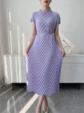 Miyake Handmade Pleated Dress Women's 2026 Spring New Solid Color Half-high Collar Sleeves Pullover Elegant Pleated Skirt