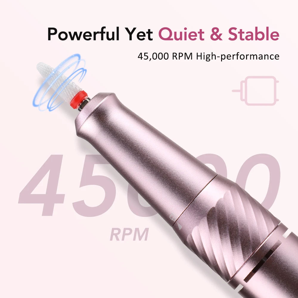 New 45000RPM Professional Electric Nail Drill Machine Low Noise Rechargeable Nail File Nails Accessories Gel Nail Polish Sander