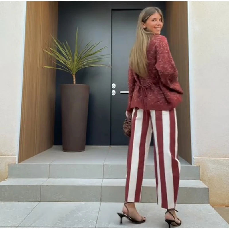 Street Fashion Stripe Women's Pants Zipper Button Pocket Wide Leg Multicolor Vertical Pants 2026 Spring Summer Lady Trousers