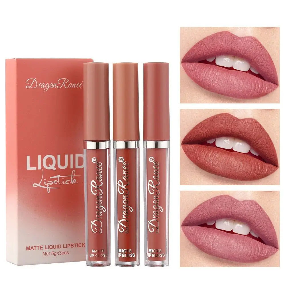 3pcs High Quality Waterproof Daily Style Lip Gloss Velvet Lip Glaze Matte Gloss Lipsticks Womens Lipstick