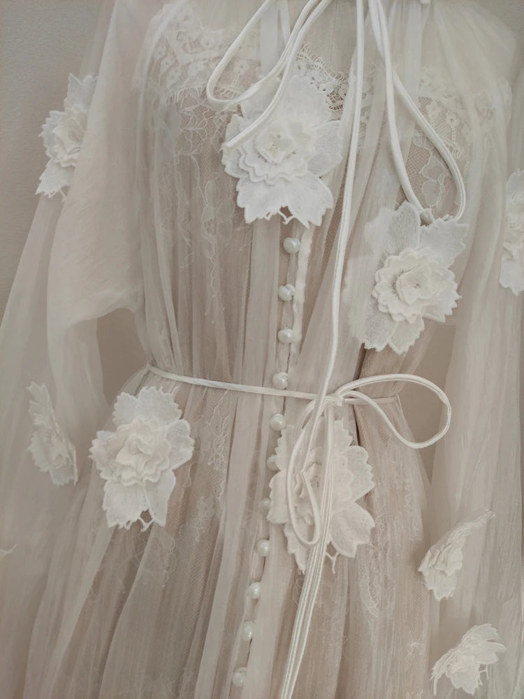 TESSCARA Women Elegant Appliques White Dress High Quality Long Luxury Wedding Cocktail Party Robe Vintage Designer Mesh Vestidos