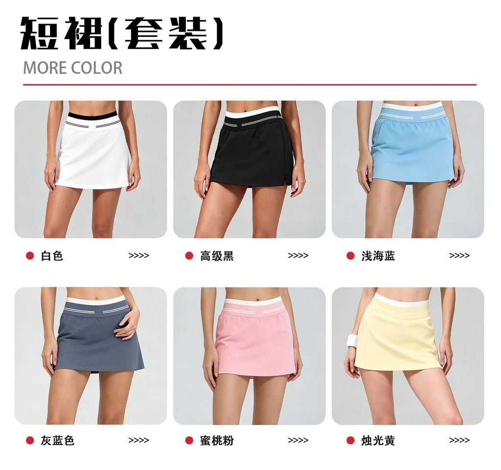 Breathable 2pcs Sweat Suit Breathable Sports Bra Crop Tops with High Waist Mini Skirts Yoga Tennis Running Golf Fitness Outfits