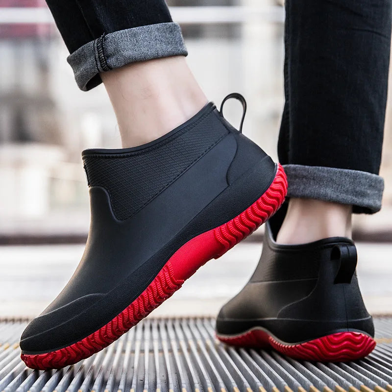 Men's Rain Boots Women's Ankle Water Shoes Non-slip Waterproof Safety Work Shoes Warm Cotton Platform outer wear Couple Lovers