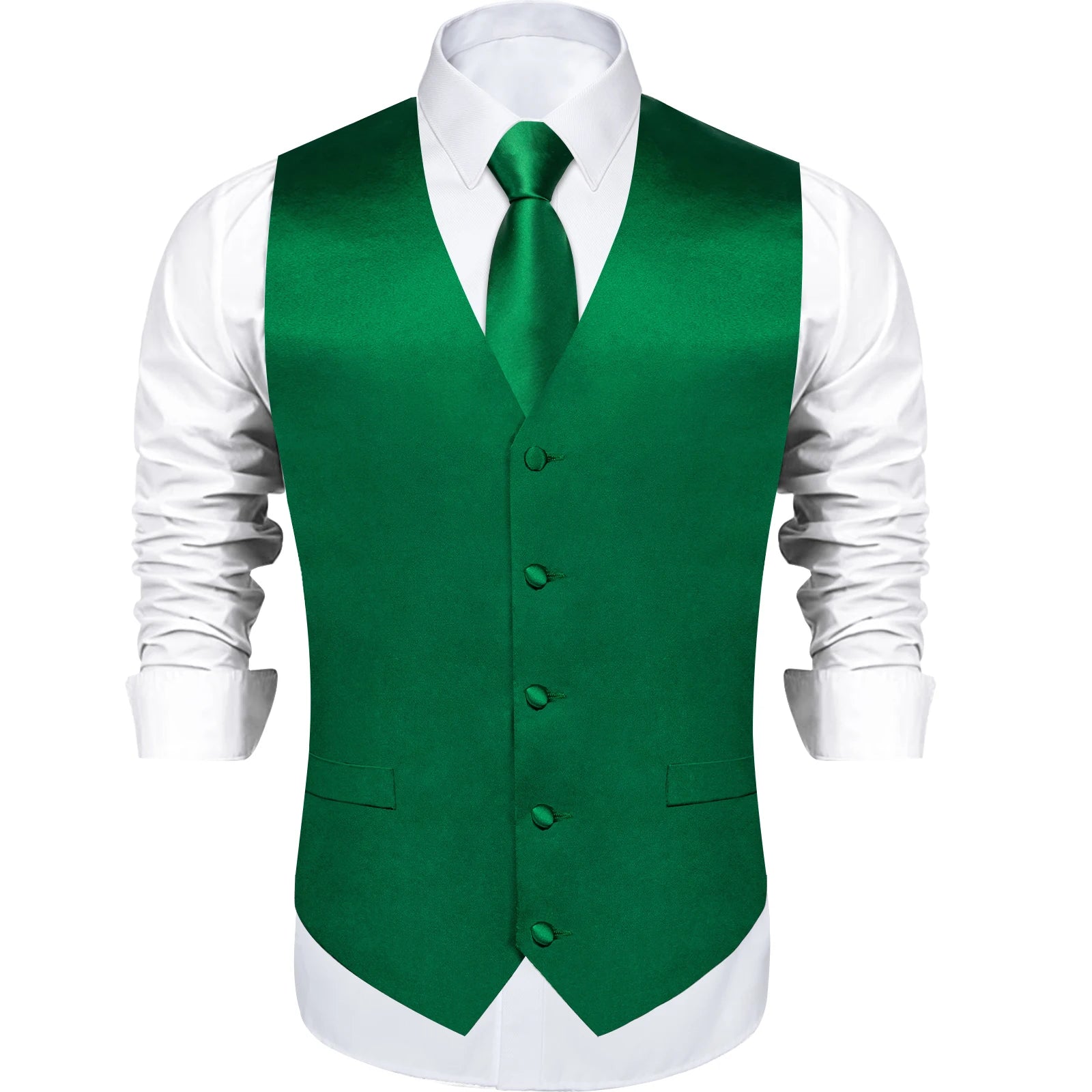 Satin Men's Solid Blue Suit Vest with Tie Handkerchief Cufflinks Business Formal Waistcoat Wedding Prom Men Sleeveless Jacket