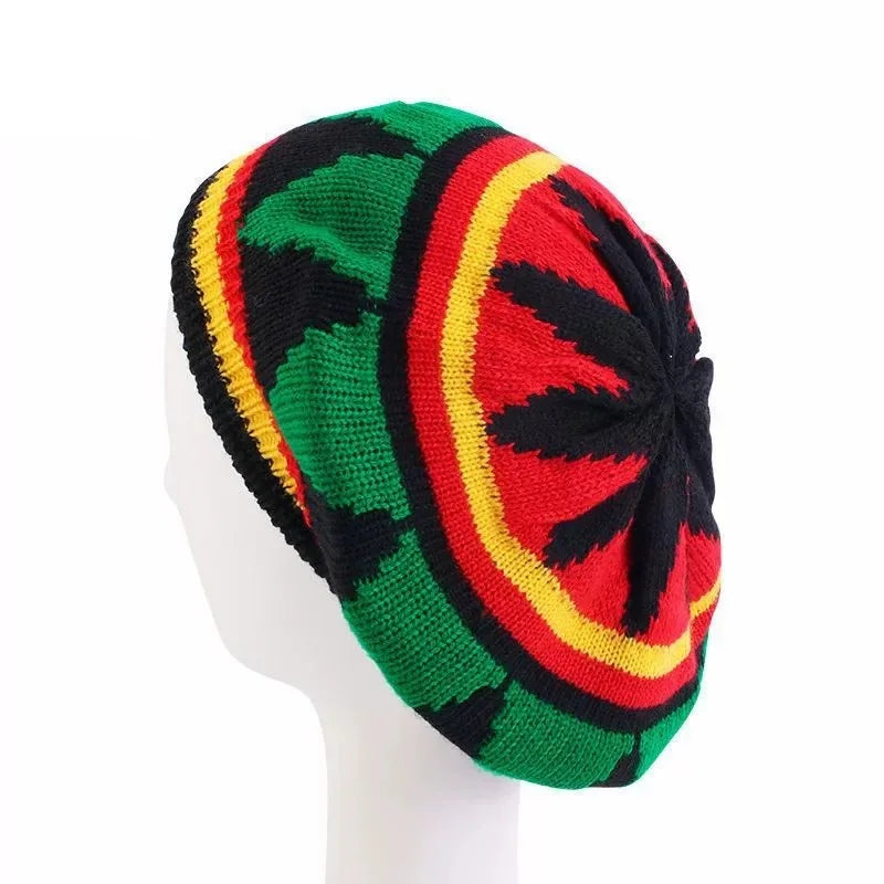 Trendy Striped Rasta Knitted Hats Beret Slouchy Beanie Classic Color Block Skullies Cap Fall Winter Beanie Beret For Women Men