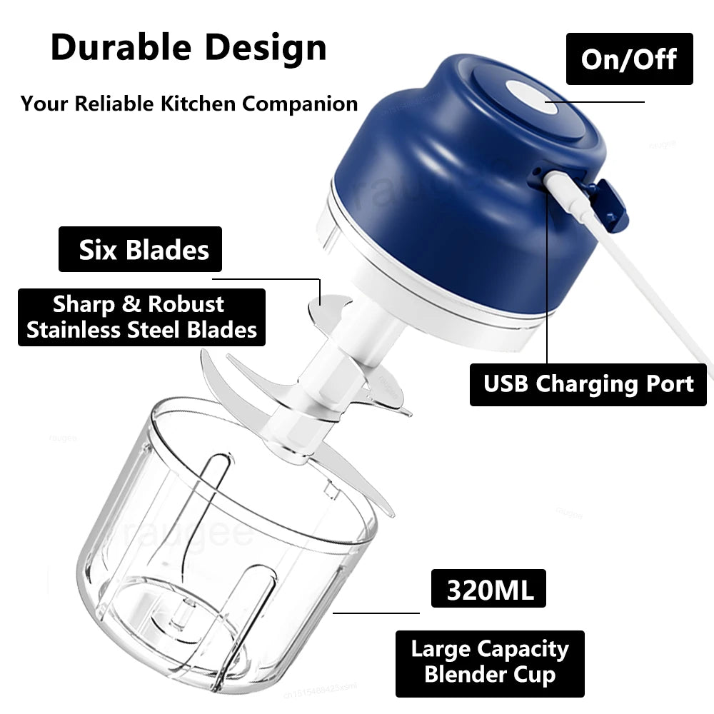 Electric Garlic Chopper Mini Portable Wireless Food Chopper 320ML USB Rechargeable Meat Grinder Vegetable Garlic Masher Blender