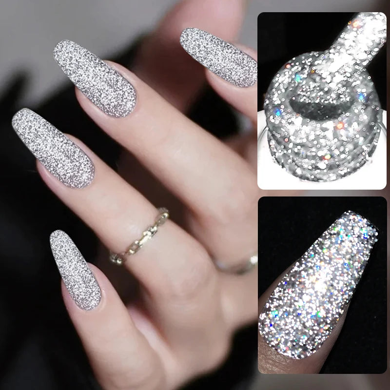 BORN PRETTY 10ml Sliver Reflective Gel Polish Sparking Glitter Semi Permanent Varnish Nail Art Soak Off Gel Varnish Manicure