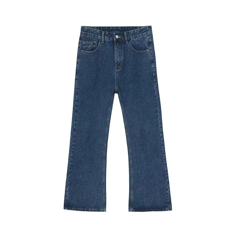 2025 New Male Japan Korea Style Vintage Denim Trousers Pant Men High Street Hip Hop Casual Hole Small Flare Jeans Pant