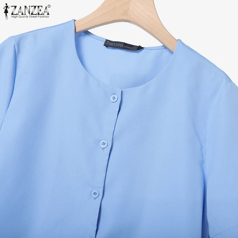 Fashion Summer 2PCS Outfits ZANZEA Women Pant Sets Short Sleeve Buttons Tops Suit Casual Solid Work OL Tracksuits Matching Sets