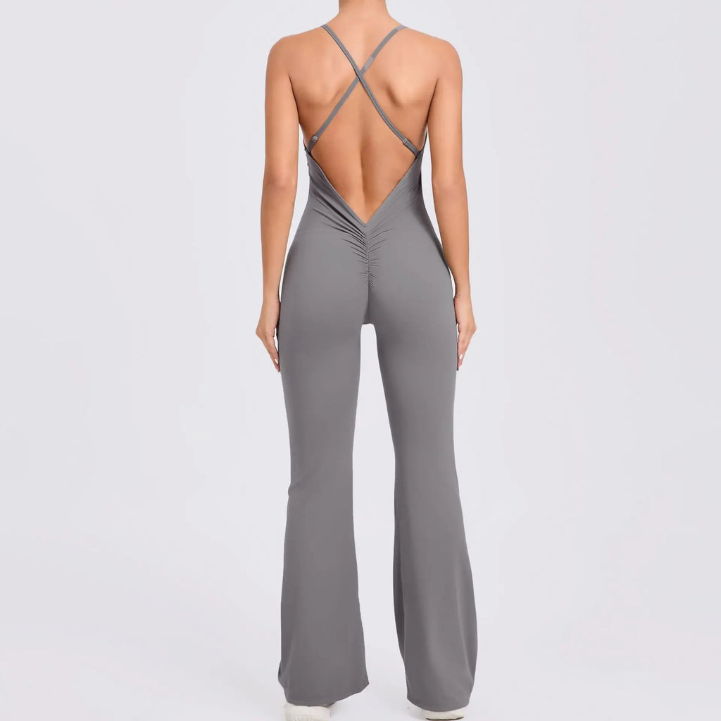 Sports Overalls for Women Sportswear Flared Jumpsuit Woman Padding Jumpsuits Gym Combinaison Femme Coffee Gray Navy Blue Red