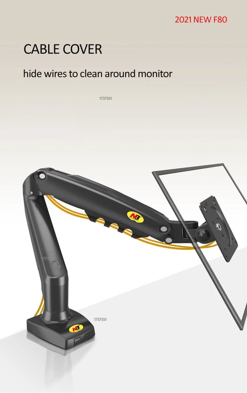 NEW NB F80 2-9kg Popular 17"30" Monitor Screen Desktop Stand Computer Bracket Gas Spring Long Arm Clamp Grommet Hole 360 Rotate