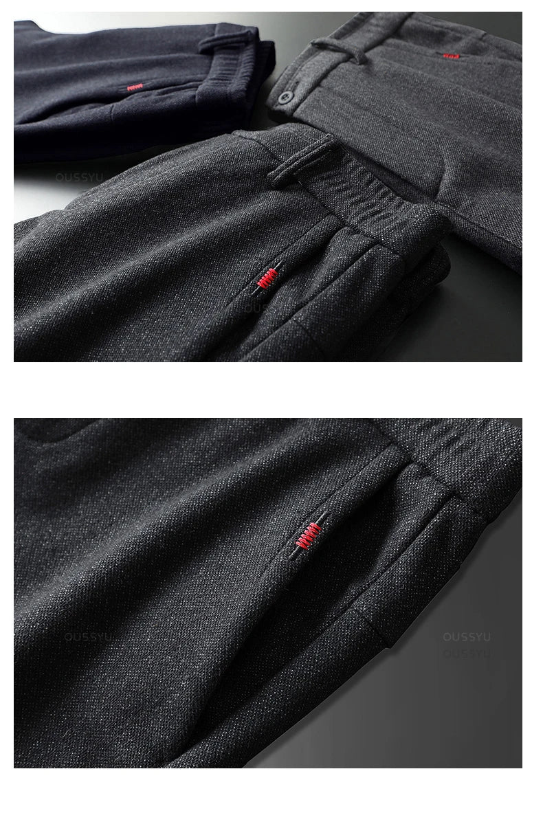 Autumn  Winter New Classic Casual Pants Men Thick Business Korea Slim Fit Stretch Gray Blue Black Brushed Fabric Trousers Male