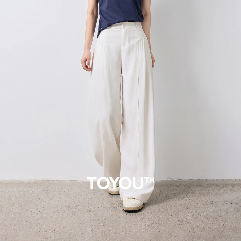 TOYOUTH Women Wide Leg Pants Summer 2026 Textured 3D Pleated Design Hip Covering Loose Breathable Comfortable Casual Daily Style