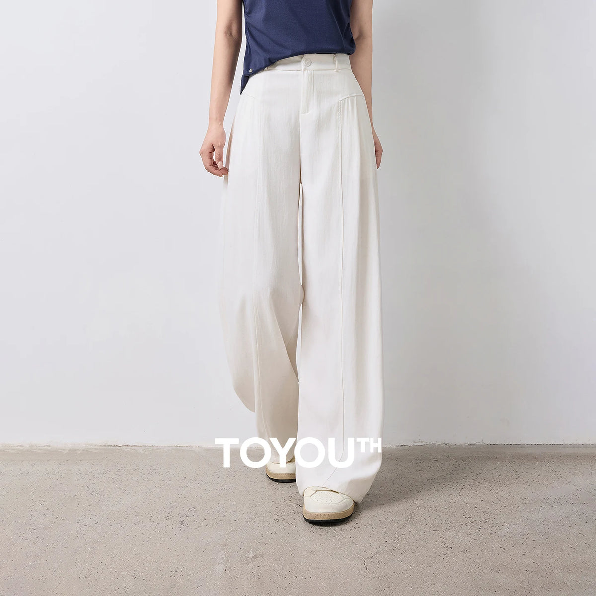 TOYOUTH Women Wide Leg Pants Summer 2026 Textured 3D Pleated Design Hip Covering Loose Breathable Comfortable Casual Daily Style