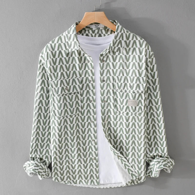 9789 Spring Fall Trendy Plaid Men'S Shirts Casual Loose Luxury Style Streetwear Youth Handsome Lapel Pockets Male Blouse Tops