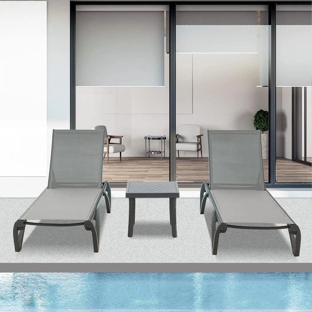 Aluminum Chaise Lounge with Side Table, 5-Position Adjustable Backrest & Wheels, All-Weather Outdoor Patio Furniture, Customized