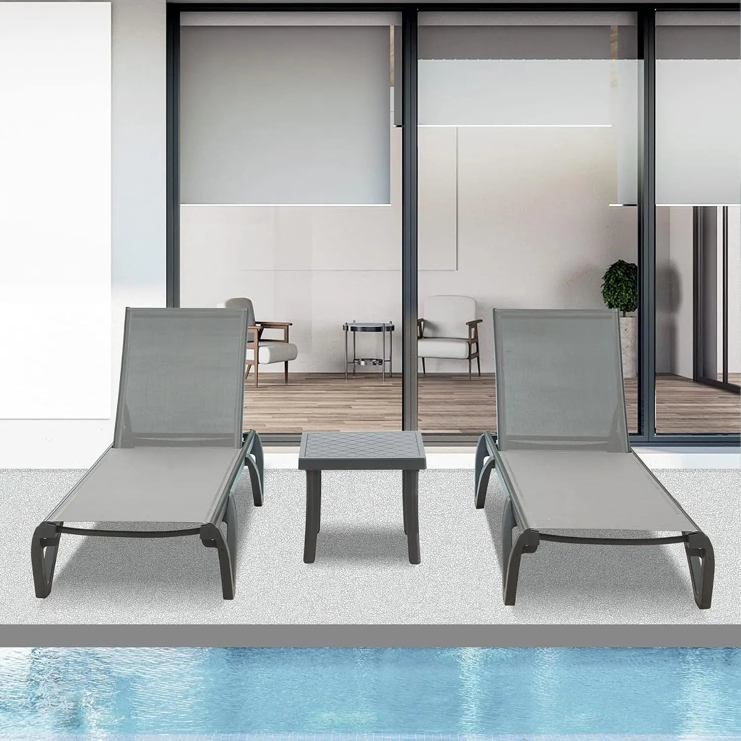 Aluminum Chaise Lounge with Side Table, 5-Position Adjustable Backrest & Wheels, All-Weather Outdoor Patio Furniture, Customized