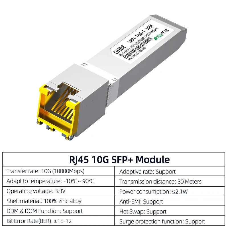 Adaptive Rate RJ45 SFP Module For Mikrotik/Cisco 10GBase-T RJ45 SFP+ Module For Switch/Routers 1000BASE-T Copper SFP Transceiver