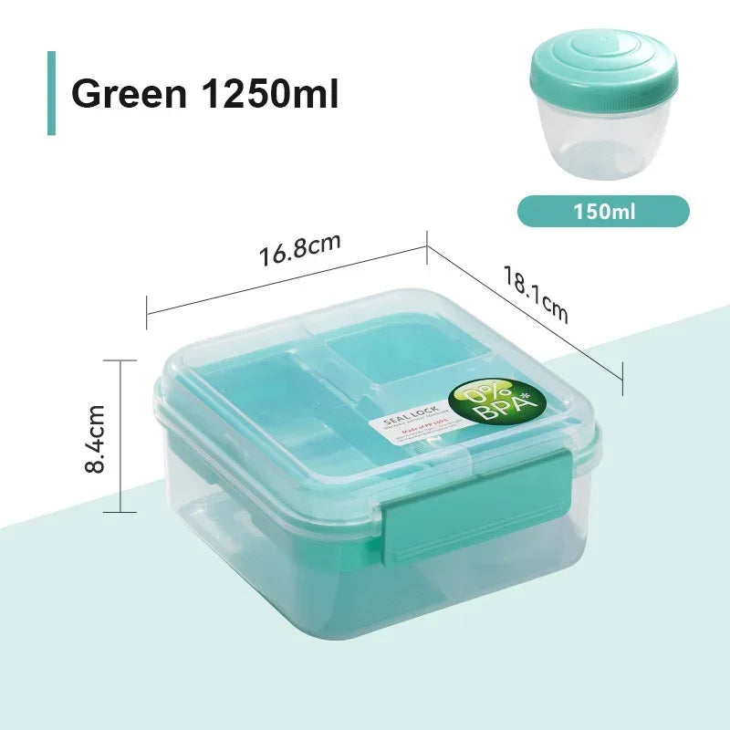 Lunch Box Portable Microwave Lunch Containers Sealed Salad Box Picnic Food Storage For Adult/Kid/Toddler 4 Compartment Container