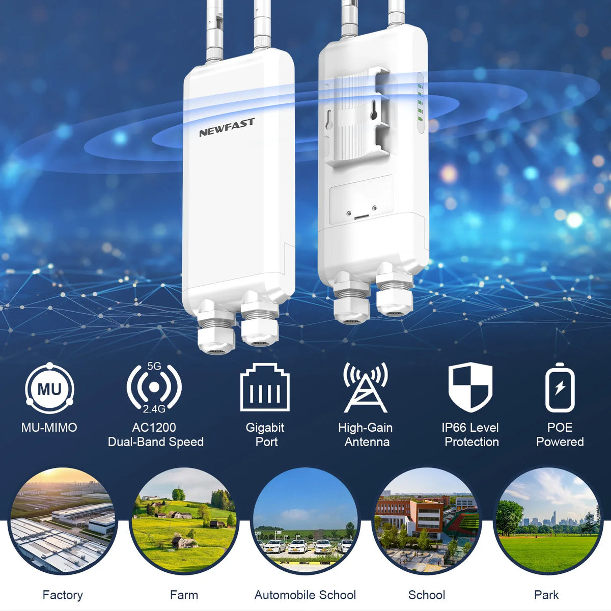 NEWFAST 2.4G/5.8G Outdoor Wireless AP 1200Mbps Access Point 48V POE Wifi Router Long Range WI-FI Extender Gigabit