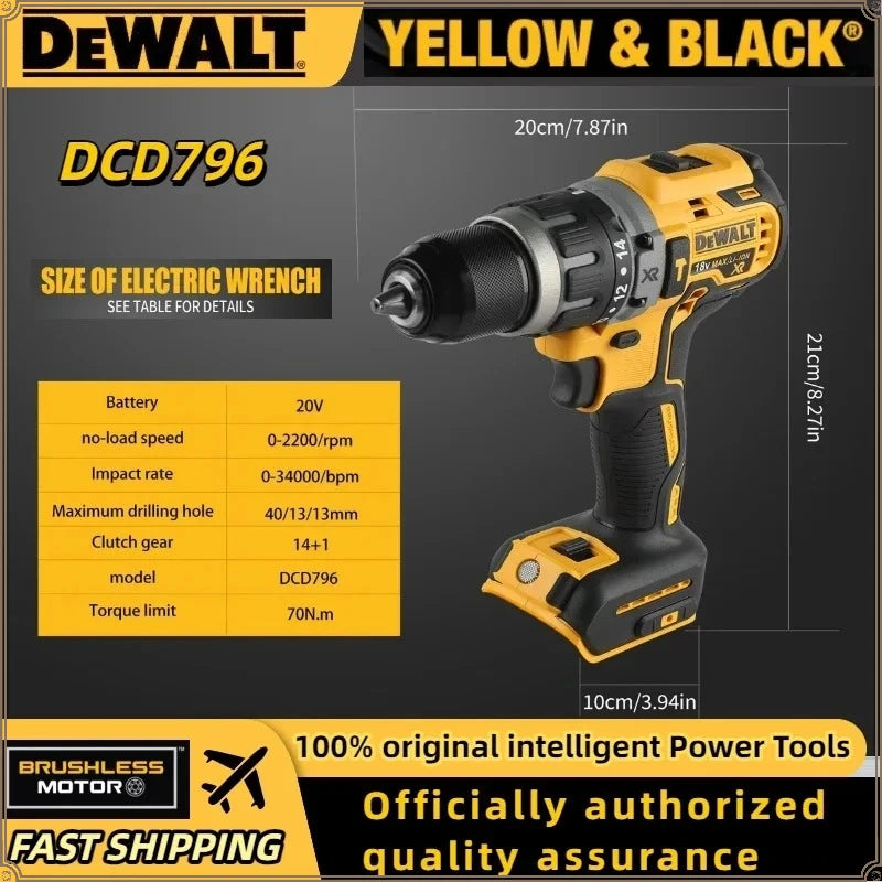 Dewalt DCD796 Cordless Brushless Impact Drill Brushless Drill Multifunctional Rechargeable Portable 18V Battery Power Tools