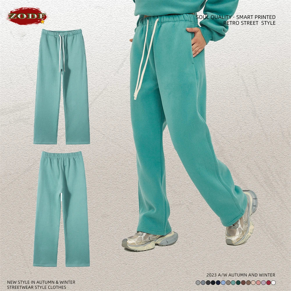 ZODF 2025 Men Casual Winter 350sm Fleece Pants Unisex Loose Soft Comfortable Sport Solid Straight Trousers HY0643