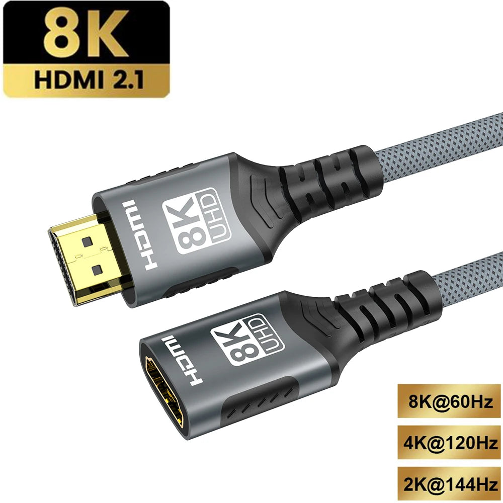 HDMI 2.1 Extension cable 8K HDMI 2.1 Cable Male to Female Extension 8K@60Hz 4K@120Hz For HDTV RTX PS5 Xbox HDR Video  PC Laptop