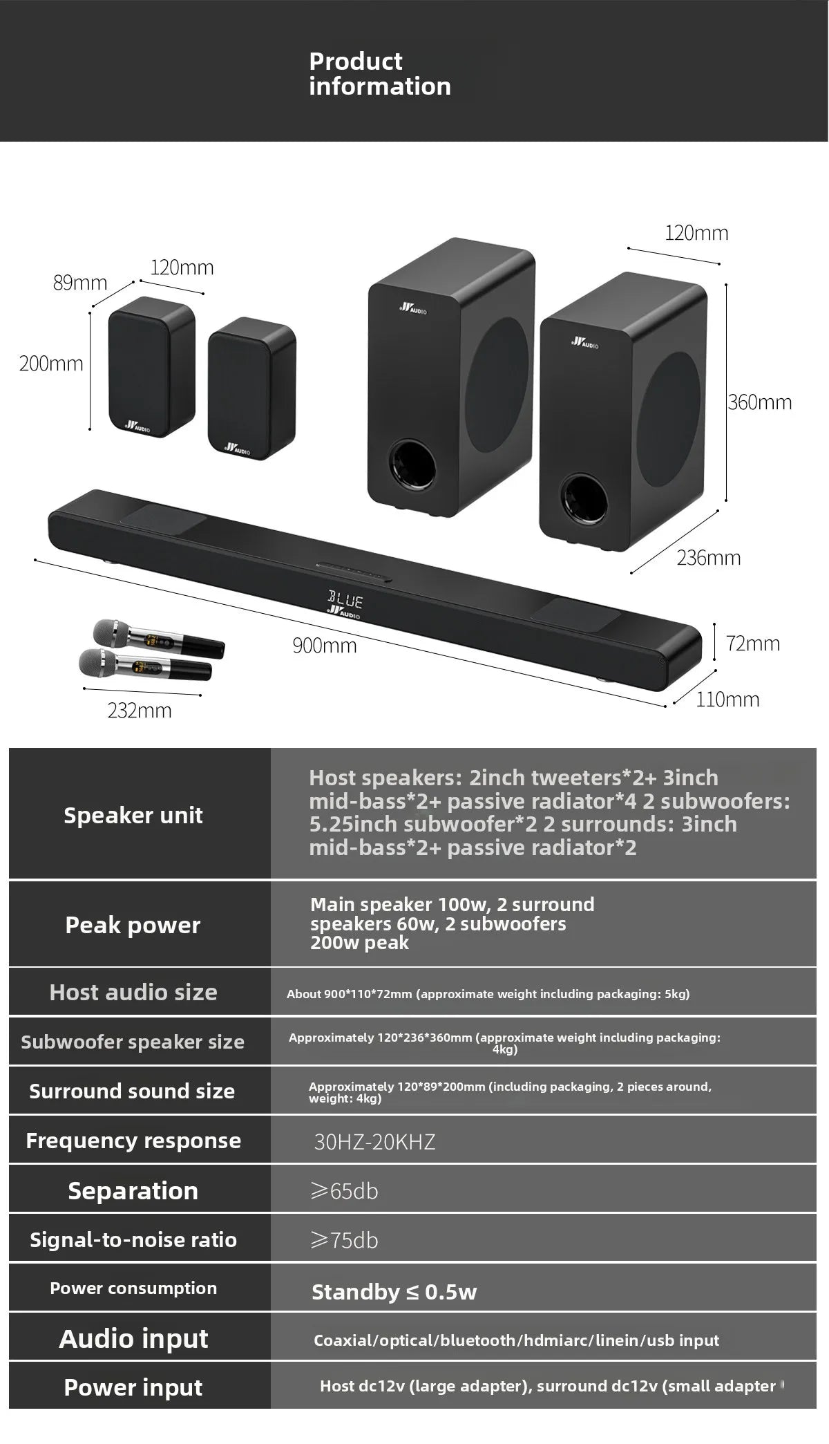 Shunjiayu 2026 HiFi Wireless Subwoofer Wood Enclosure For Home Theater Audio System 5.1 Channels 6 Speakers High Power